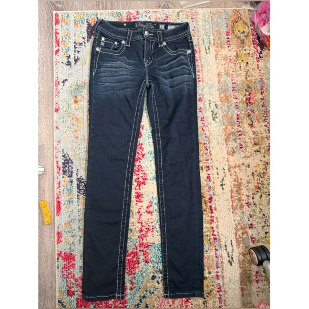 Miss Me Mid Rise‎ Skinny Jeans Dark Wash Contrast Stitch Size 27
